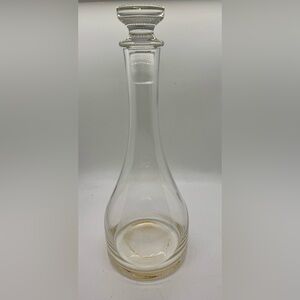 Liquor Wine Decanter Stopper Clear Glass Round Flat Base 12” Tall, Handmade.